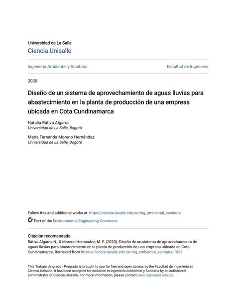 Pdf Dise O De Un Sistema De Aprovechamiento De Aguas Lluvias