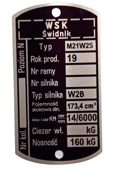 TABLICZKA ZNAMIONOWA WSK 175 M21W2S W2B wzór org 108 92314 za 29 58 zł