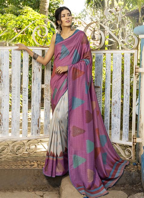 Buy Online Multi Colour Silk Abstract Print Printed Saree 182890