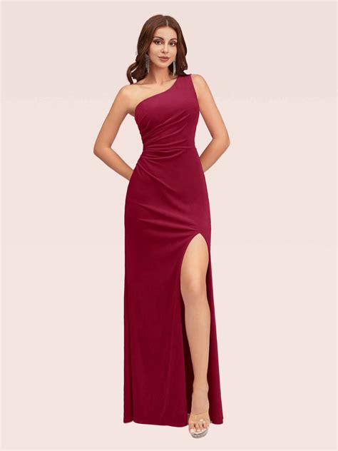 Sexy Velvet One Shoulder Long Mermaid Formal Prom Dresses With Slit