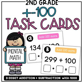 Mental Math Task Cards More Less Digit Numbers Tpt