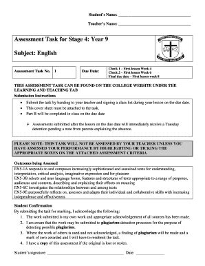 Fillable Online Students Name Teachers Name Assessment Task For Stage