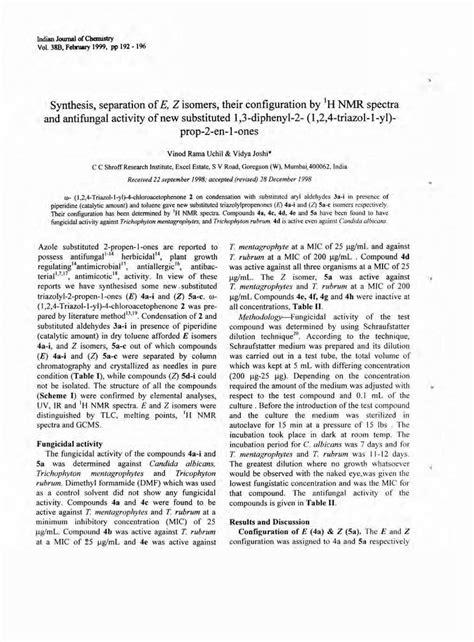 Pdf Synthesis Separation Of E Z Isomers Their Nopr Niscair Res In