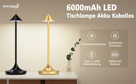 Bravzurg LED Tischlampe Kabellos Akku Moderne Elegante Aluminium