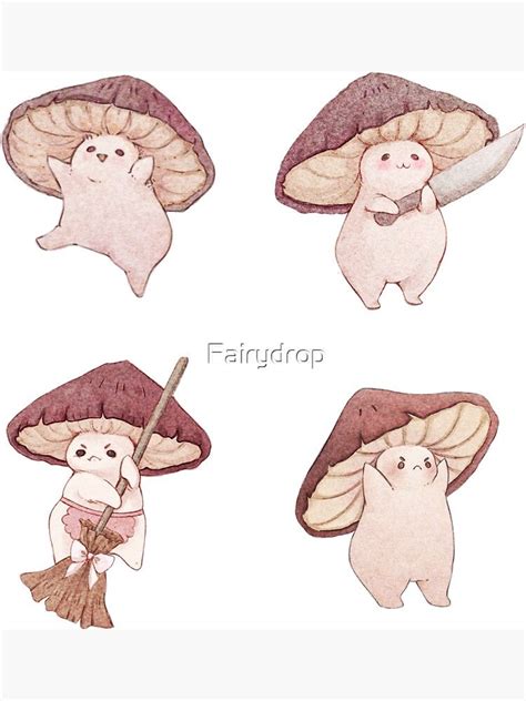 Four Different Mushroom Moods Magnet By Fairydrop Stuffed Mushrooms