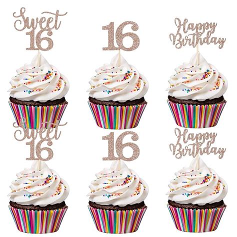 Buy 24Pcs Sweet 16 Cupcake Toppers 16 Cake Toppers Happy Birthday