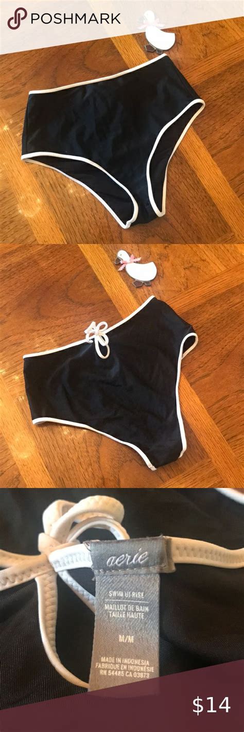 Nwot Aerie Black Bikini Bottoms With White Trim Black Bikini Black