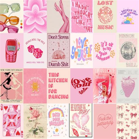 90pcs Pink Vintage Wall Collage Kit Retro Aesthetic Wall Art Pink Retro