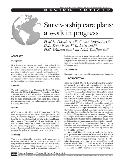 Pdf Survivorship Care Plans A Work In Progress