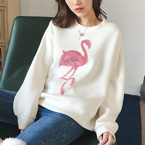 Womens Pink Flamingo Warm Winter Sweatshirt Just Pink About It Fashion Harajuku Winter