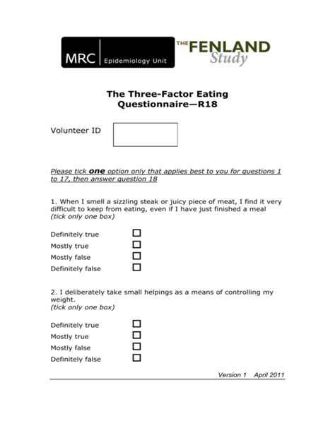 Fenland Factor Eating Questionnaire