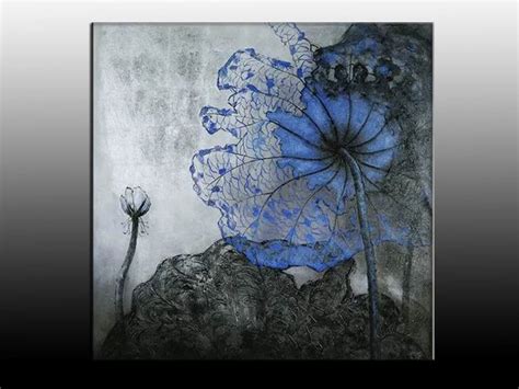 Beautiful Blue Lotus Flower Oil Paintings On Canvas Hand Painted Modern