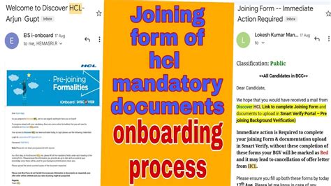 Onboarding Process Of Hcl Joining Form Of Hcl Mandatory Docu Youtube