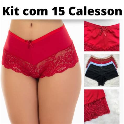 Kit Calcinhas Calesson Lingerie De Microfibra Renda Sexy