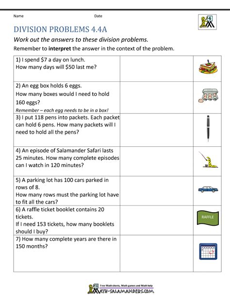 Division Story Problems Worksheets