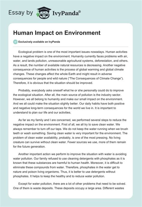 Human Impact On The Environment Activity