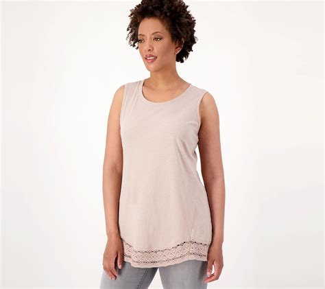 Logo Layers By Lori Goldstein Cotton Slub Tank Top With Lace Hem Qvc