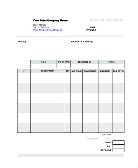 Rent Invoice Template - 12+ Free Word, PDF Format Download | Free ...