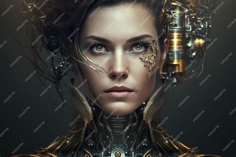 Premium Ai Image Portrait Of A Surreal Woman With A Metallic Robotic