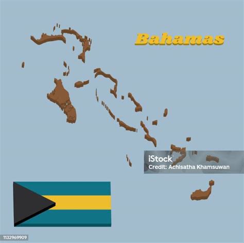 3d Map Outline And Flag Of Bahamas A Horizontal Triband Of Aquamarine