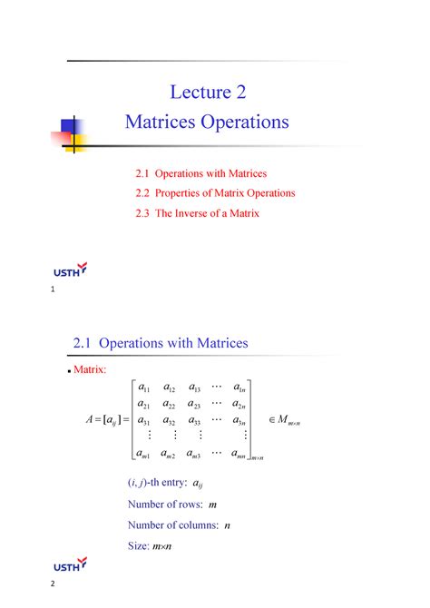 2nd Class Ma Cma Lecture 2 Matrices Operations 2 Operations With