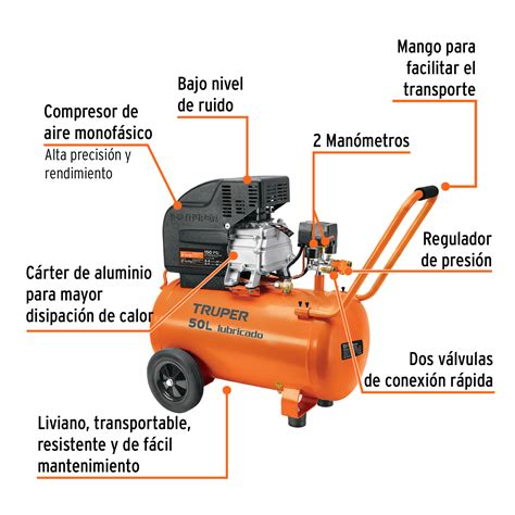 Compresor de aire lubricado horizontal 50L 3½HP 127V Truper