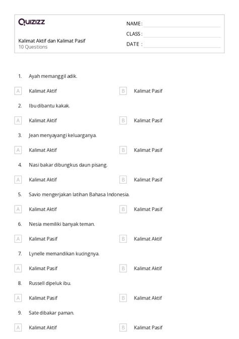 50 Lembar Kerja Kalimat Untuk Kelas 2 Di Quizizz Gratis And Dapat Dicetak