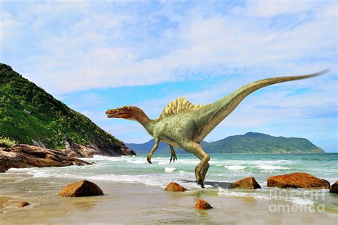 Vallibonavenatrix Dinosaur On A Beach By Science Photo Library