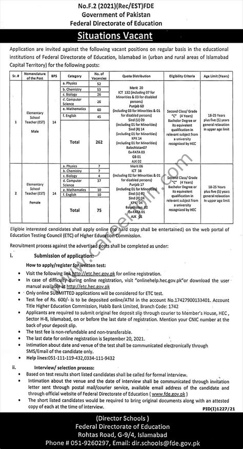 Federal Directorate Of Education Jobs September