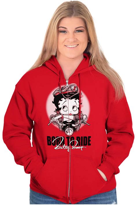 Biker Betty Boop Cartoon Born To Ride Zip Hoodie Sweatshirt Women