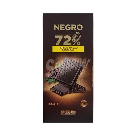 Hacendado Chocolate Negro 72 Cacao Con Pepitas Cacao Tostadas Tableta