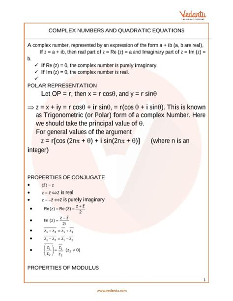 Jee Main 2022 Maths Revision Notes On Complex Numbers And Quadratic