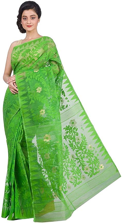 Dhakai Jamdani Handloom Women Saree Green Bestbengalisarees