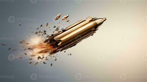 Bullet in slow motion, leaving a trail of fire, smoke and debris behind ...