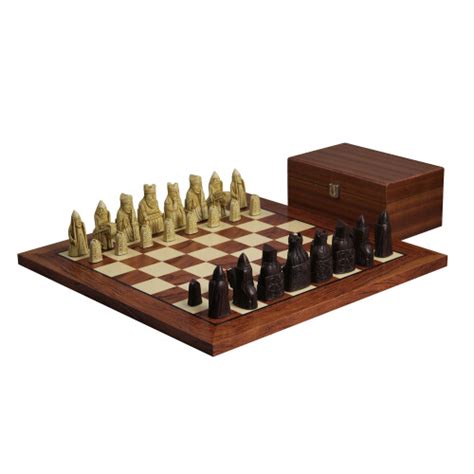 Isle Of Lewis I Ivory Brown Resin Chess Pieces Inch With Rosewood