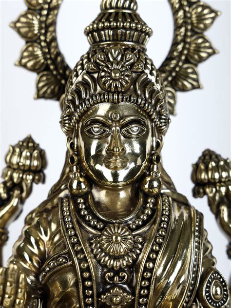 Superfine Blessing Goddess Lakshmi Seated On Lotus Brass Statue