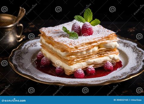 Traditional French Mille-feuille with Layers of Puff Pastry and Cream ...