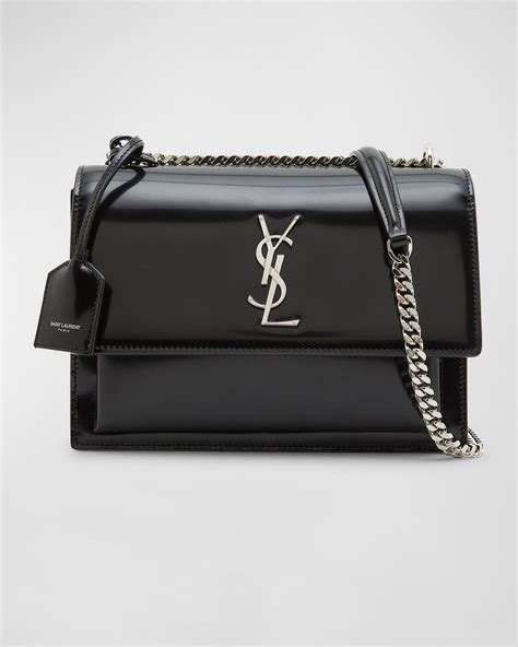 Saint Laurent Sunset Medium Patent Leather Shoulder Bag Noir