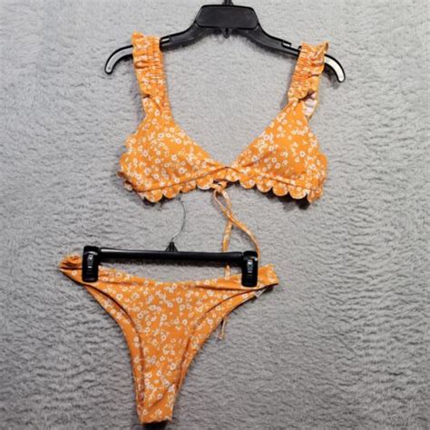 M ZAFUL Bikini Top Bottom Womens Orange Floral Adjustable NWT EBay