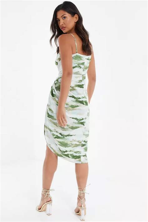 Green Marble Print Satin Midi Dress Quiz Clothing