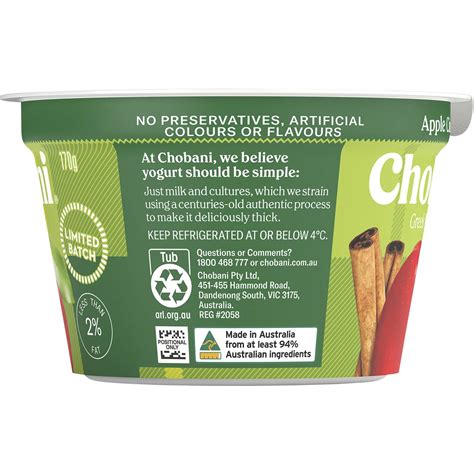 Chobani Apple Cinnamon Greek Yoghurt 170g Woolworths