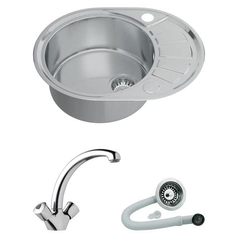 Abberton Round Single Bowl Reversible Inset Stainless Steel Compact Sink And Chrome Effect Swan