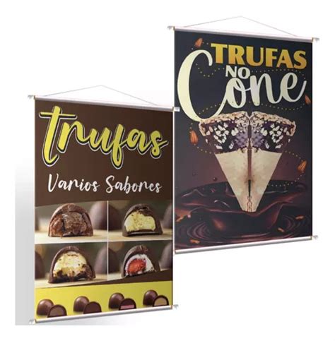 Kit 2 Banners Trufas No Cone Cartaz Placa Faixa