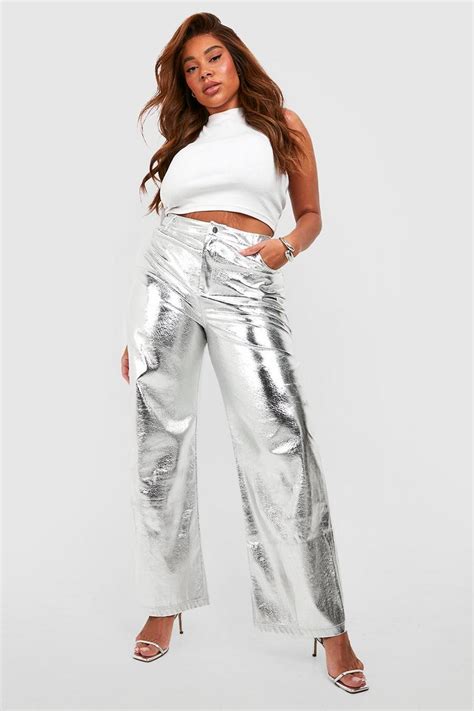 Plus Metallic Wide Leg Pants Boohoo Usa