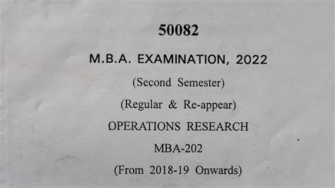 Operation Research 2023 24 Question Paper Of Mba Mba Previous Year Question Paper Of Or Youtube