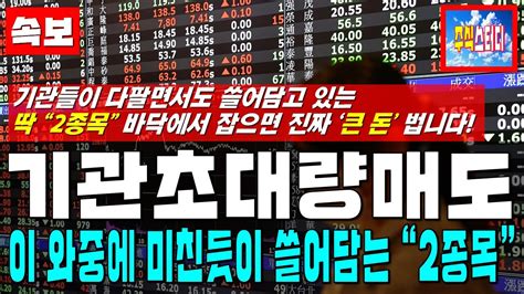 기관 초대량 매도 하는 와중에 미친듯이 쓸어담는 두 종목 같이 쓸어 담으면 10배 이상 무조건 터집니다 기관매집주기관