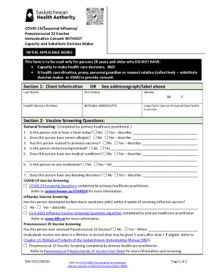 Fillable Online SHA 0096 Vaccine Consent WITH Substitute Decision Maker