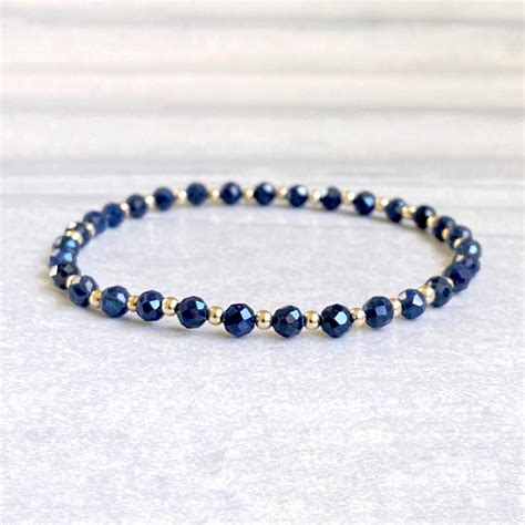 Mm Dainty Faceted Raw Blue Sapphire And K Gold Bracelet For Etsy