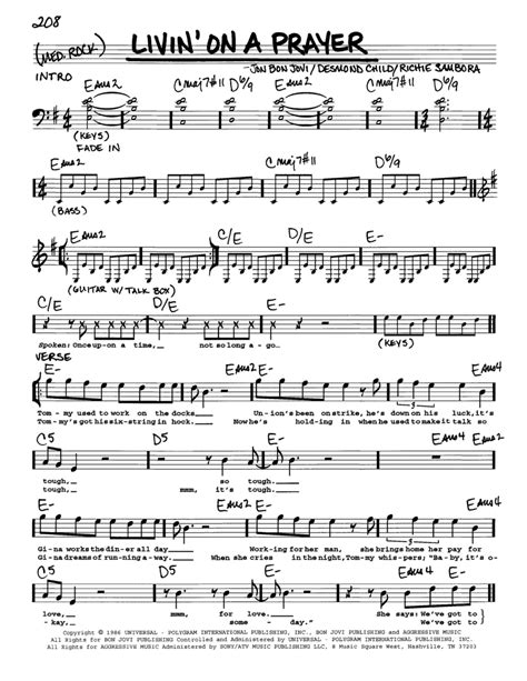 Livin On A Prayer By Bon Jovi Voice Digital Sheet Music Sheet