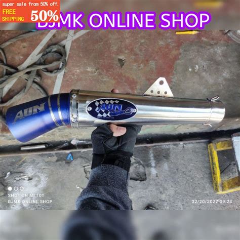 STAINLESS OPEN PIPE BLUE TIP WITH EMBLEM TIP AUN EMBLEM DAENG